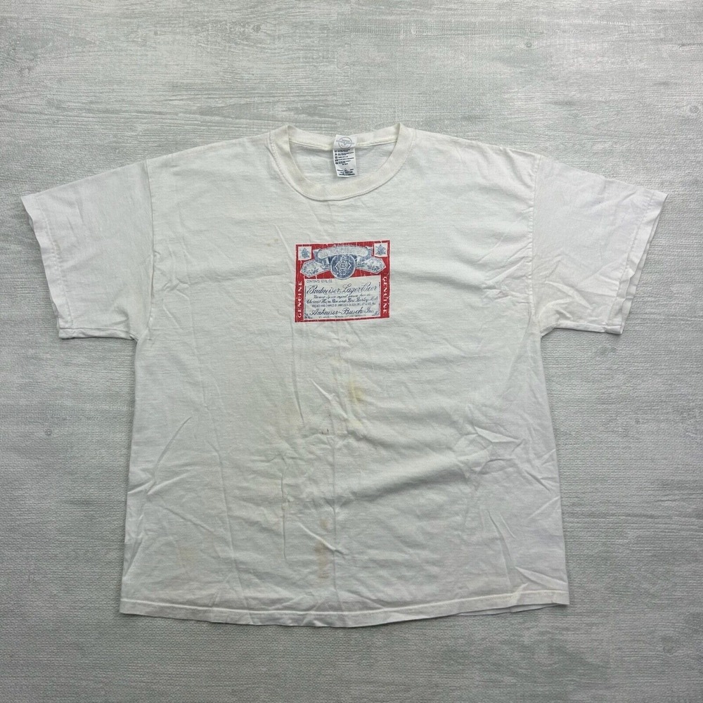 Vintage Budweiser Shirt Adult XL White Alcohol Drinking Lager‎ Beer Bud Light